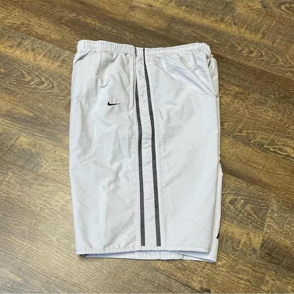 Vintage Y2K Nike Swim Shorts Trunks Mens Large Light Gray Black Spellout EUC - Picture 1 of 15